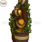 Rustic Cascading Jug Fountain with LED Lights & Greenery – Indoor Outdoor Waterfall Décor