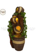 Rustic Cascading Jug Fountain with LED Lights & Greenery – Indoor Outdoor Waterfall Décor