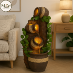 Rustic Cascading Jug Fountain with LED Lights & Greenery – Indoor Outdoor Waterfall Décor - Image 2