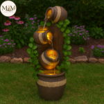Rustic Cascading Jug Fountain with LED Lights & Greenery – Indoor Outdoor Waterfall Décor - Image 4