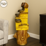 Rustic Jug & Bowl Cascading Water Fountain with Brick Tower and Wooden Base - Image 3