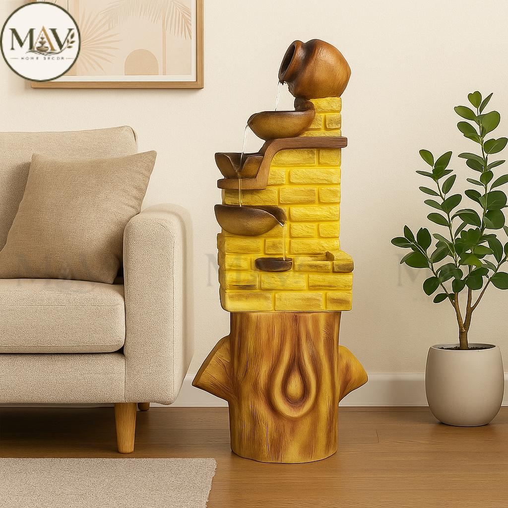 Rustic-Jug-Bowl-Cascading-Water-Fountain-with-Brick-Tower-and-Wooden-Base2.png Rustic Jug & Bowl Cascading Water Fountain with Brick Tower and Wooden Base - Image 1