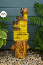 Rustic Jug & Bowl Cascading Water Fountain with Brick Tower and Wooden Base - Image 7