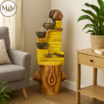 Rustic Jug & Bowl Cascading Water Fountain with Brick Tower and Wooden Base - Image 5