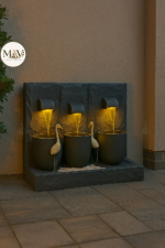 Tranquil Glow Triple Cascade Fountain with LED Lights & Crane Sculptures (6x4ft) - Image 3