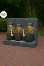 Tranquil Glow Triple Cascade Fountain with LED Lights & Crane Sculptures (6x4ft) - Image 4