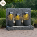 Tranquil Glow Triple Cascade Fountain with LED Lights & Crane Sculptures (6x4ft)