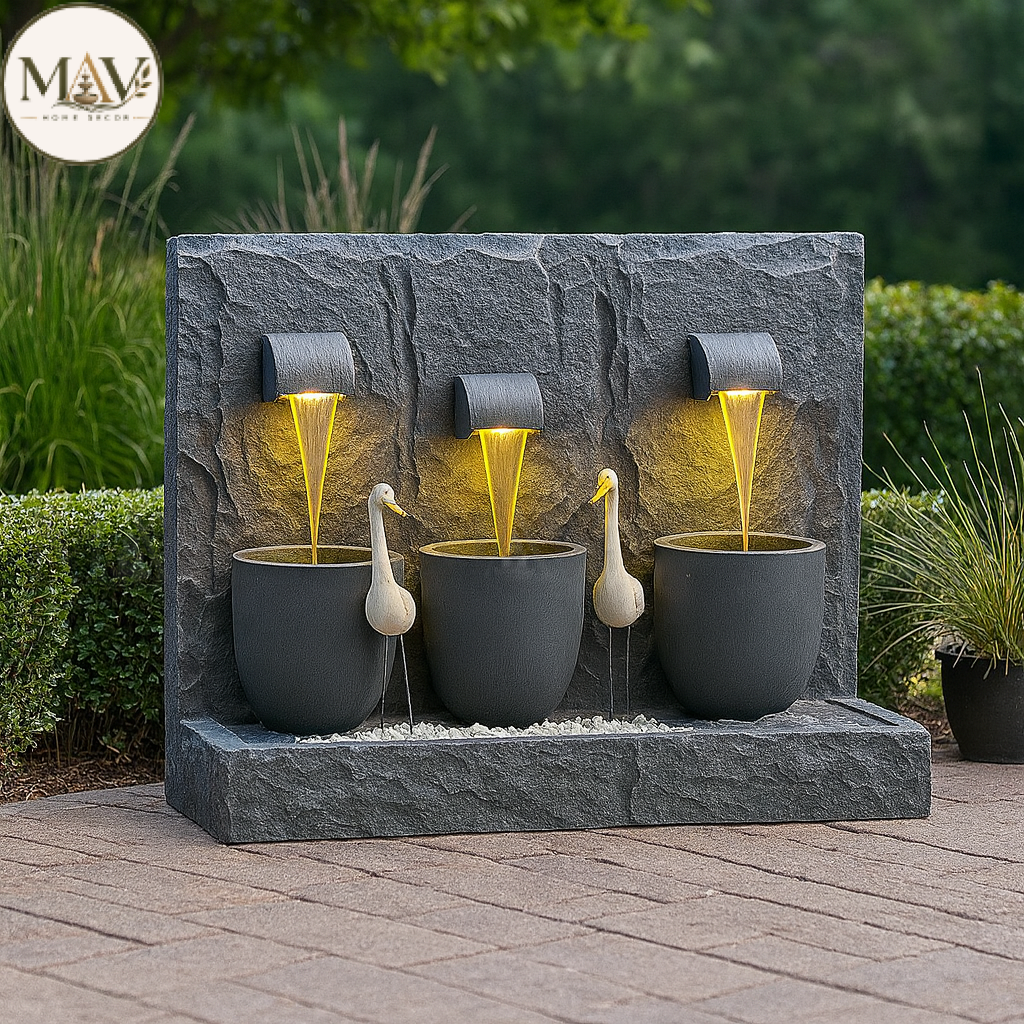 Tranquil-Glow-Triple-Cascade-Fountain-with-LED-Lights-Crane-Sculptures4.png Tranquil Glow Triple Cascade Fountain with LED Lights & Crane Sculptures (6x4ft) - Image 1