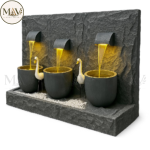 Tranquil Glow Triple Cascade Fountain with LED Lights & Crane Sculptures (6x4ft) - Image 2