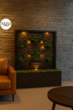 ZenGlow Vertical Wall Fountain with LED Lights & Green Accents - Image 4