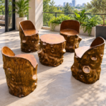 Premium Tree-Trunk Fiber Chair Set with Center Table