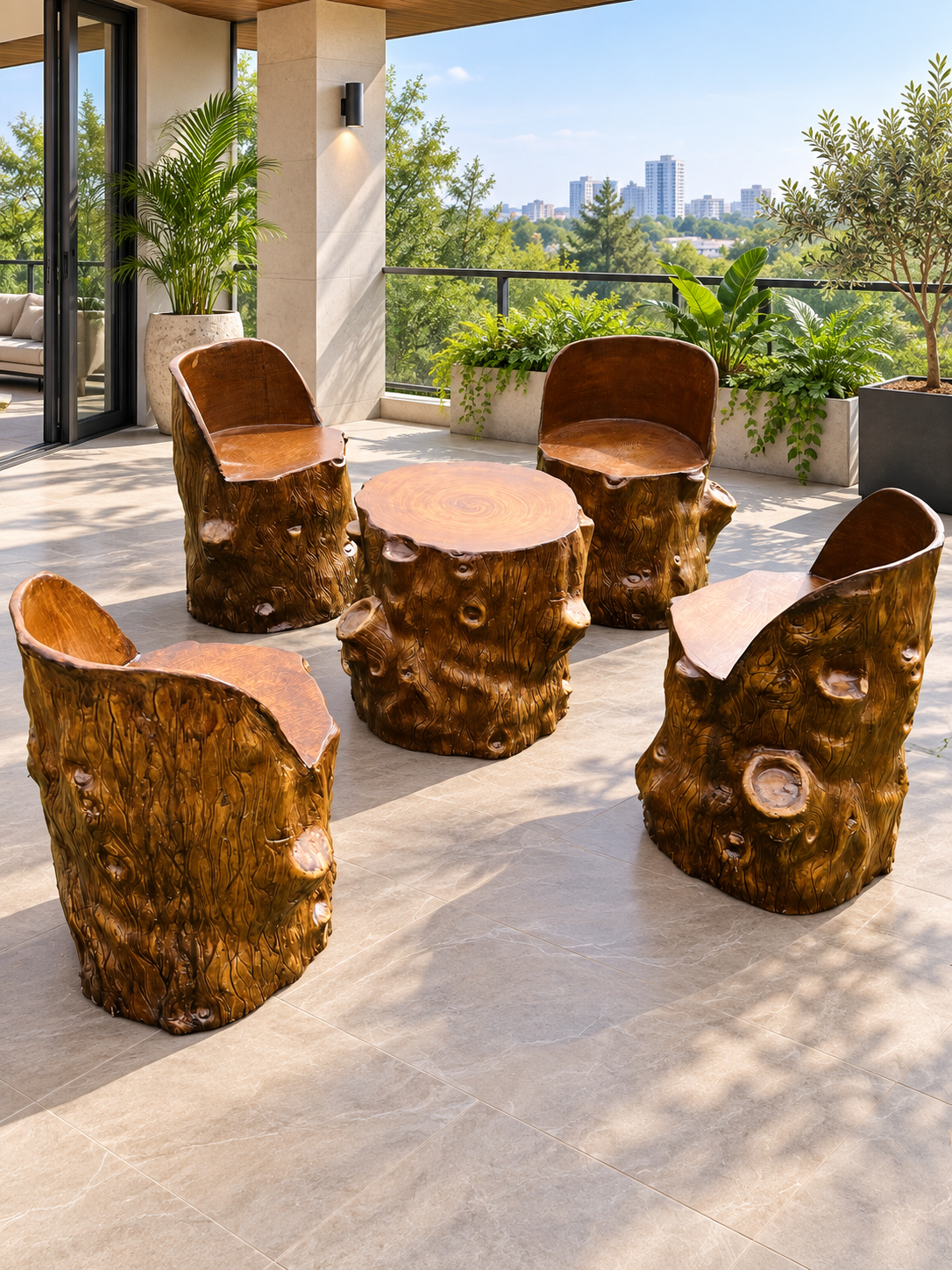 d62e729f-64e4-4cbf-83f5-d41e614a4a37 Premium Tree-Trunk Fiber Chair Set with Center Table - Image 1