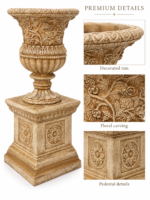 Floral Heritage Fiber Urn Planter with Pedestal - Image 3