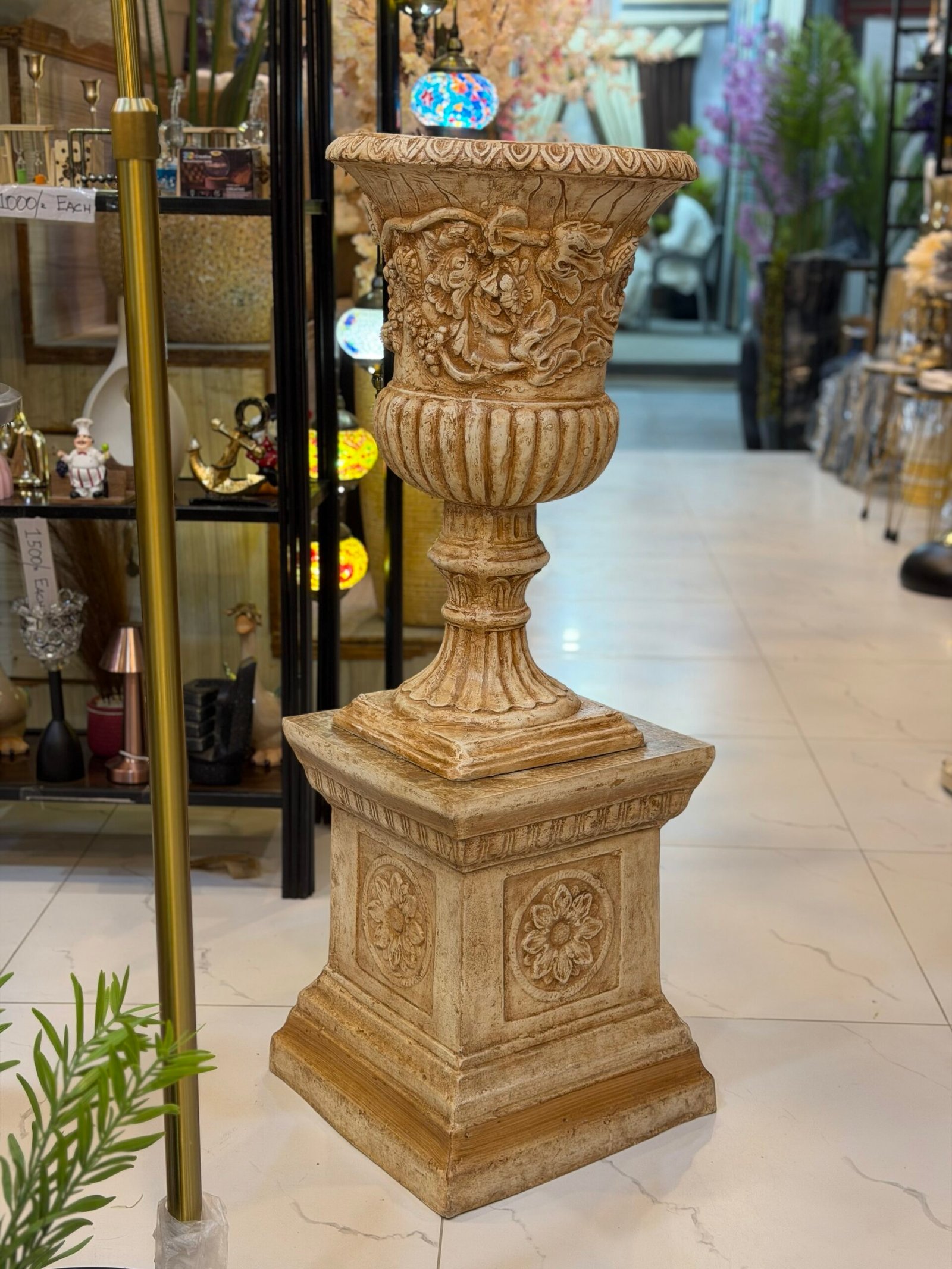 img_9454 Royal Heritage Ornate Fiber Planter with Pedestal - Image 1