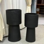 Noir Fluted Pedestal Fiber Planter Set – 2 Pieces